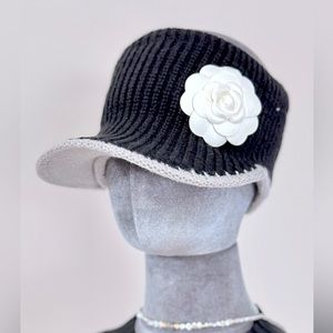 Customized Ponytail Camellia  FLOWER Visor Hat Knit Cap